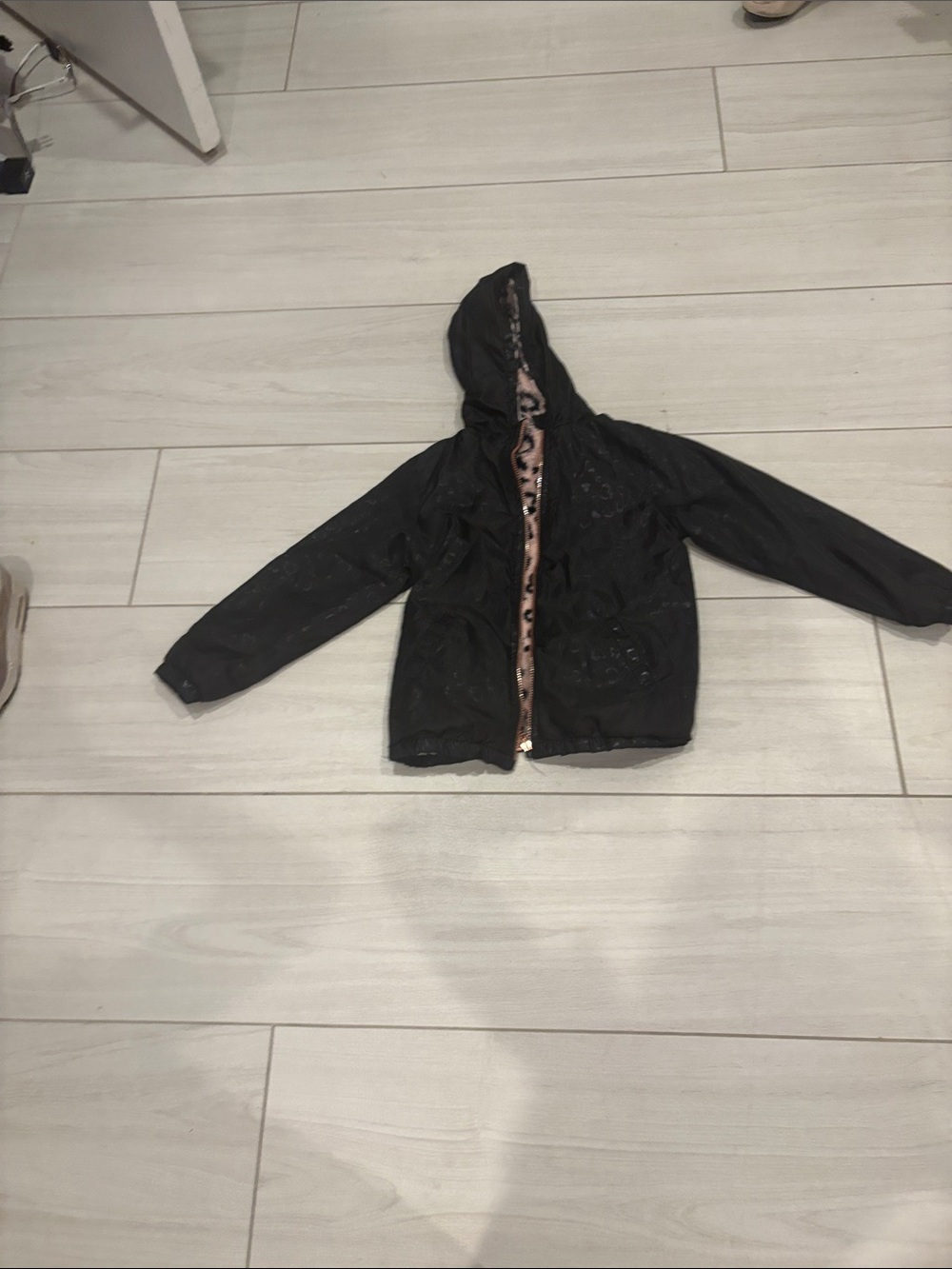 Betsey Johnson Black Hooded Kids Raincoat with Leopard Trim